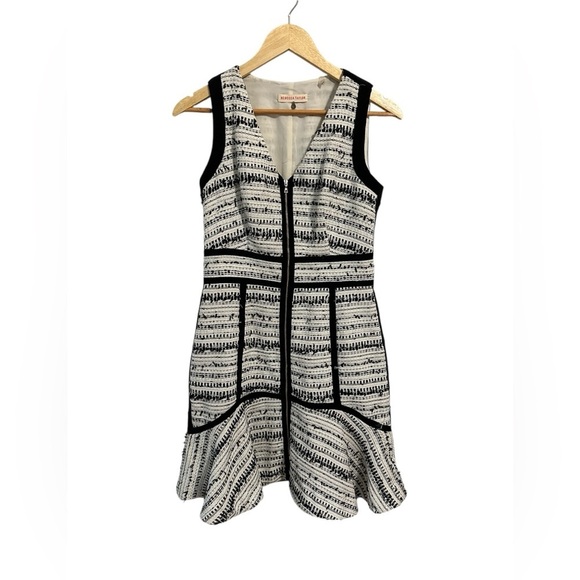 Rebecca Taylor Raffia Tweed Dress Size 8 Full Front Zip Fit n' Flare Drop Hem - Picture 3 of 11